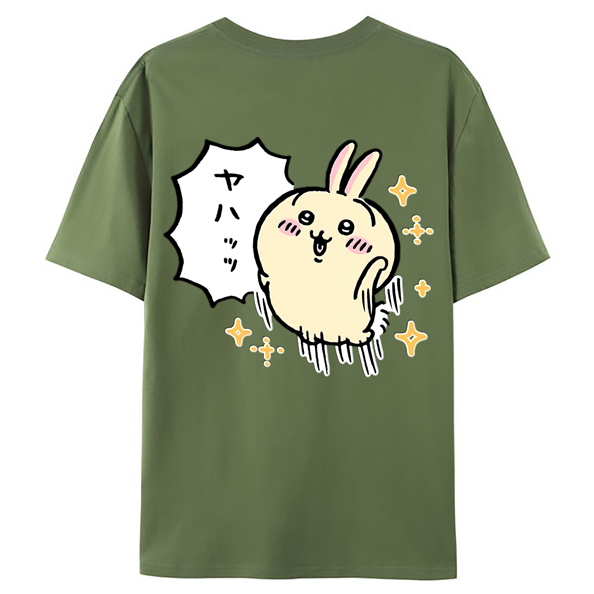 （画像用） ちいかわ うさぎ Chii-kawa usagi 綿100％ メンズ半袖Tシャツ（バックプリント） 通気性